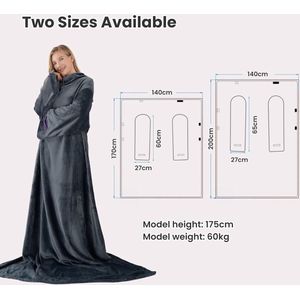 Winthome Deken met Mouwen - Fleece Deken Zachte en Warme, TV Deken met Velcro, Snuggie Deken met Mouwen voor Dames en Heren, Wearable Blanket Bespaar op Verwarmingskosten (Zwart, 140x170cm)