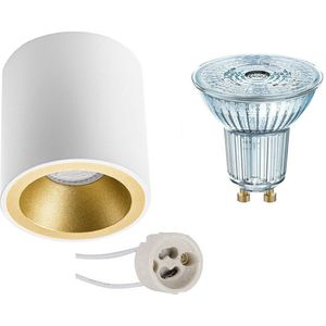 OSRAM - Opbouwspot Set - Parathom PAR16 930 36D - Proma Cliron Pro - GU10 Fitting - Dimbaar - Opbouw Rond - Mat Wit/Goud - 3.7W - Warm Wit 3000K - Verdiept - Ø90mm