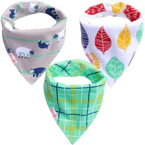 Bandana slabbetjes baby KliederZ | Stoere kwijlslabben Jongens | 3 stuks Puntslabbers Luiaard Schotse ruit groene print | BB06a