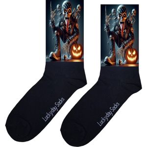 Skelet tong Sokken - Halloween pompoen - Horror - Verjaardag cadeau vrouw en man - stoere sokken - Valentijns cadeau - Punk - Rock - leuke dames en heren sokken - Moederdag - Vaderdag - Sokken waar je vrolijk van wordt - maat 37-44