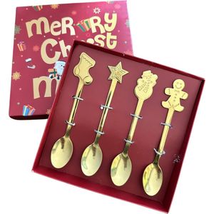 Kerstbestek: Lepeltjes met Kerstdecoratie in geschenddoosje - 13CM - RVS Goud - Koffielepel/Theelepel/Dessertlepel