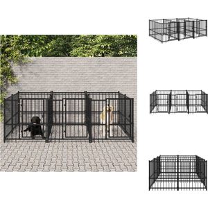 vidaXL Hondenhok kennel - 291 x 193.5 x 100 cm - Zwart Stalen hondenhok met stangen voor ventilatie - stevige constructie en scharnierende deur - Kennel