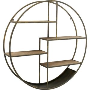 Wandrek - industrieel - Metaal - Hout - Ø 90cm - Bruin - Goud - 19cm