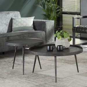 Salontafel set van 2 rond Metallic grijs | Ø 76 cm x 40 cm hoog | modern design woonkamer | robuust & stijlvol