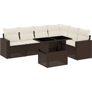 The Living Store 7-delige Loungeset met kussens poly rattan bruin - Loungebank - Lounge Set - Buitendecoratie - Tuinmeubels - Tuinlounge