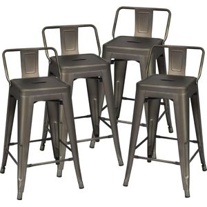 Set van 4 eetkamerstoelen met afneembare rugleuning, restaurantstoelen van metaal, 60 cm zithoogte, barkruk, stapelbaar, metalen stoel, tot 150 kg belastbaar, zwart