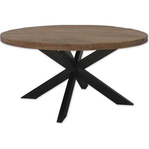 Omerta - Eettafel - rond - 150cm - mangohout - naturel - stalen Spiderpoot - zwart gecoat