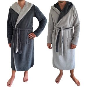 HOMELEVEL Sherpa Heren Omkeerbare Hooded Dressing Gown Huisjas Badjassen Winter Warm Lichtgrijs Maat M