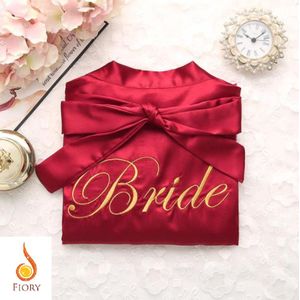 Fiory Kimono Bride| Badjas Bruid| Kimono Bride| Kimono Opdruk| Trouwen| Bordeaux Rood| XL
