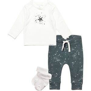 Noppies - Kledingset - Unisex - 3delig - Broek Jos Dark Slade - Shirt Lux Snow - 1 paar sokjes wit - Maat 56