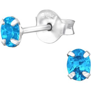 Joy|S - Zilveren oorbellen ovaal - 3 x 4 mm - swiss blue blauw zirkonia - oorknopjes
