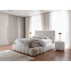 Bed Cande Luxe - Teddy stof bouclé Ivoor - Bed met Opbergruimte 180x200 cm - Boxspring Bedden en Matrassen Seatsandbeds