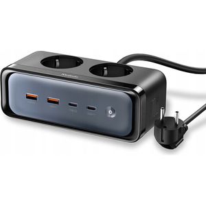 Mcdodo 70W Stekkerdoos - 2 USB-C en 2 USB-A poorten - 2 Stopcontacten - Aan / Uit schakelaar - Snellader - Zwart