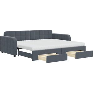 vidaXL - Slaapbank - onderschuifbed - en - lades - 90x200 - cm - fluweel - donkergrijs