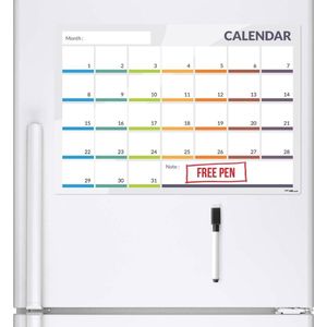 CKB Magnetische Maandplanner - Kalender 31 dagen - Magnetische koelkast Maand planner - Whiteboard met Gratis Stift - Memobord