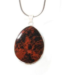 Druppel mahonie obsidiaan - zilveren ketting