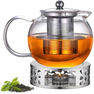 Glazen theepot van borosilicaatglas - 1300 ml - met uitneembare zeef - inclusief stoofje - voor losse thee - vruchtenthee - geurende thee .