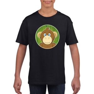 Kinder t-shirt zwart met vrolijke aap print - apen shirt - kinderkleding / kleding 110/116