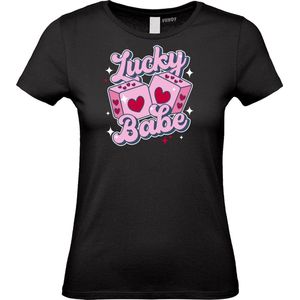 Dames t-shirt Lucky Babe | Valentijn cadeautje voor haar | Valentijn | Valentijnsdag voor vrouwen | Zwart Dames | maat XXL