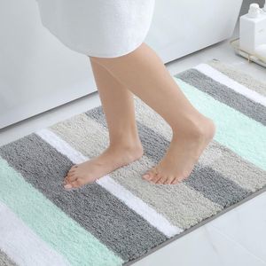 Antislip badmat, zacht, hoogpolig, absorberend, wasbaar, pluizige microvezel badmat, 60 x 90 cm, groen/grijs