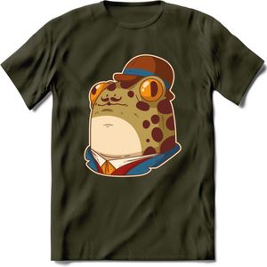 Fancy frog T-Shirt Grappig | Dieren rijke kikker Kleding Kado Heren / Dames | Animal Skateboard Cadeau shirt - Leger Groen - XL