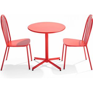 Oviala - Set ronde tafel en 2 bistro tuinstoelen in rood metaal - Palavas