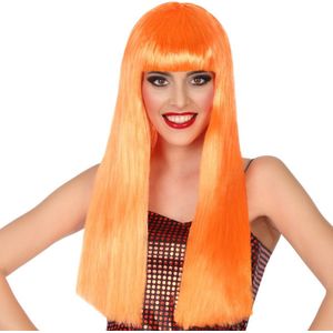 Atosa Verkleedpruik voor dames met lang stijl haar - Oranje - Carnaval/party