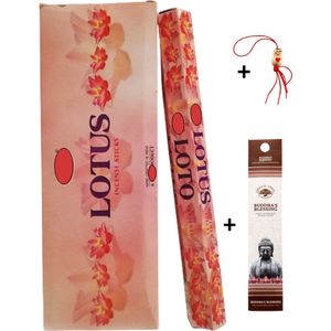 Doos met 120 stokjes - Wierook - Wierookstokjes - Incense sticks - Lotus + 5 mini wierookstokjes + Gelukspoppetje