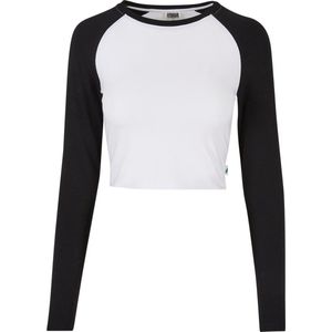 Urban Classics - Organic Cropped Retro Baseball Longsleeve top - S - Wit/Zwart