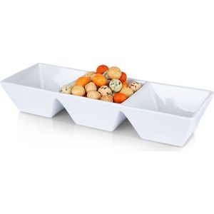 Snackkommen Keramiek Wit Drievoudige 29,5 cm - Snackkom - Dipschalen - Set - Kleine Komen voor Dipsauzen en Snacks