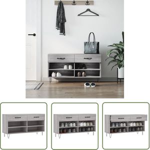 The Living Store Schoenenbank - Hout en Ijzer - 102x35x55 cm - Grijs Sonoma Eiken