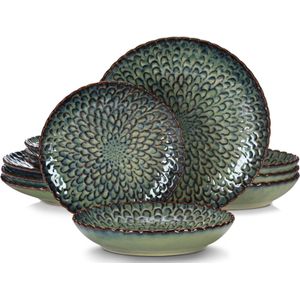 Happyment Luxe Serviesset - 4 Persoons - Porselein - 12 Delig - Bordenset 4 persoons - Bordenset 12 delig - Groen