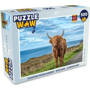 Puzzel Schotse hooglander - Wolken - Landschap - Legpuzzel - Puzzel 500 stukjes