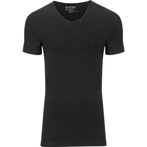Slater 6620- Stretch 2-pack T-shirt V-hals korte mouw zwart L 95% organisch katoen 5% elastan