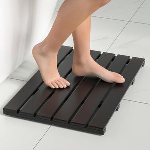 Antislip bamboe badmat - Badkamertapijt - 1 stuk - Zwart - 54 x 36 x 3 cm