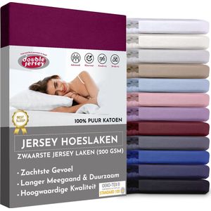 Double Jersey Hoeslaken - Hoeslaken 200x200+30 cm - 100% Katoen  Burgundy