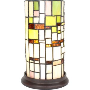 LumiLamp Tiffany Tafellamp Ø 15x26 cm Beige Groen Glas Kunststof Rond Tiffany Bureaulamp