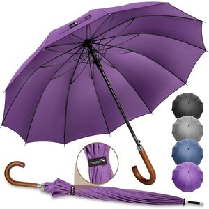 Paraplu XXL 55 inch golfparaplu groot, stormbestendig, stevig, automatische paraplu, winddicht, regendicht, reisparaplu met houten handvat voor mannen en vrouwen