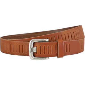 Landley Leren Geperforeerde Gleufjes Riem Smal - Breedte 3 cm - Dames en Heren - Echt Leer - Cognac - Lengte totaal 120 cm / Riemmaat 105