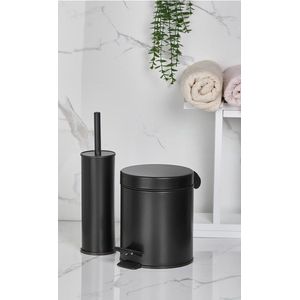 Orsa home - Badkamer set - Toilet accessoires set - Wc borstel in houder en prullenbak - pedaalemmer - mat zwart - 3 liter - metaal