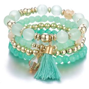 Armbandenset 4 stuks – Dames Mode Boho - Multilayer Kristal Kralen - Dames-Lady Elastische - Groen - Valentijnsdag - Verjaardag - Cadeautjes