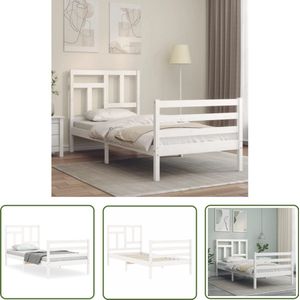 vidaXL Bedframe - Massief Hout - Wit - 90x190 cm Massief Hout Bed Frame - Grenenhouten Bed - Tweepersoons Bed - Witte Bed - Bed Met Hoofdeind
