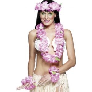 Toppers - 6x stuks roze Hawaii kransen verkleed set deluxe - Carnaval verkleedkleding voor dames