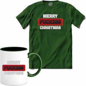 Merry f*cking christmas - T-Shirt met mok - Dames - Bottle Groen - Maat 3XL