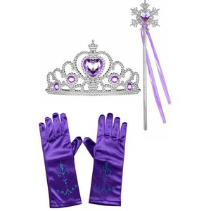 Het Betere Merk - voor bij je prinsessenjurk - verkleedkleding meisje - Prinsessen accessoireset - kroon - toverstaf - handschoenen - paars