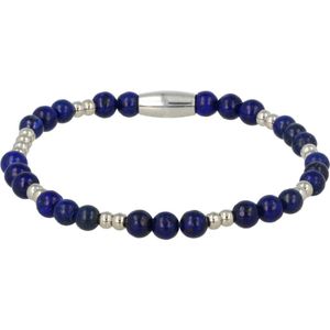 *Fijne zilverkleurige elastische armband Lapis Lazuli edelsteen 4mm - Zilverkleurige elastische armband van edelstaal gecombineerd met Lapis Lazuli edelsteen - Met luxe cadeauverpakking