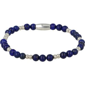 *My Bendel - Zilveren kralenarmband met Lapis Lazuli edelstenen - Zilveren elastische armband van edelstaal gecombineerd met Lapis Lazuli edelsteen - Met luxe cadeauverpakking