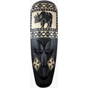 Afrikaans masker, 50 cm, van hout, zwart, neushoornmotief