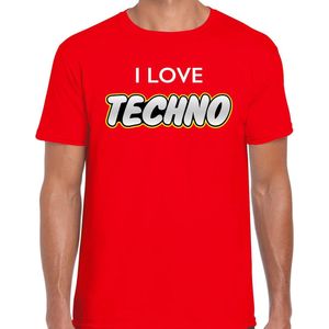 Techno party t-shirt / shirt i love techno - rood - voor heren - dance / party shirt / feest shirts / festival outfit M