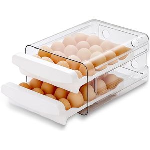 Eiercontainer Voor Koelkast, 40 Rooster/2 Laags Eierhouder Voor Koelkast, Eierlade Voor Koelkast, Verse Opbergdoos Voor Eieren Voor Koelkast, Eiertray En Eieropslag, Doorzichtig Plastic (Pak Van 1)